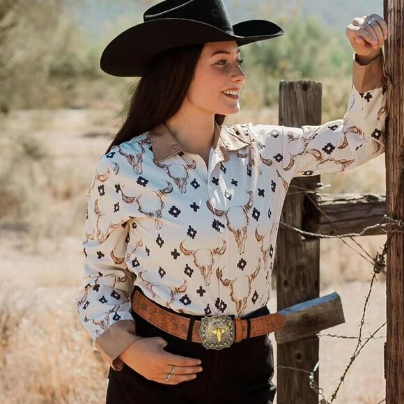 Western-PU-Leather-Belts for Men and Women Cowboy-Cowgirl Longhorn-Bull-Pattern- - Picture 6 of 8